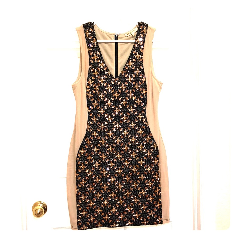 Tan and Gold Jeweled party dress